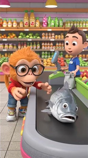 🐵 Baby Monkey Chippy Goes to the Market to Buy Fish!