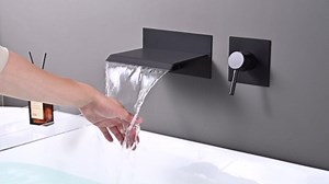 BWE Wall Mount Bathtub Faucet Matte Black Single Handle Bathtub Faucet with Rough in Valve High Flow Waterfall Tub Spout