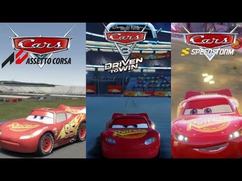 3 GAMES ACTUAL MCQUEEN TAKES A LAP IN AND OUT OF PISTON CUP TRACKS