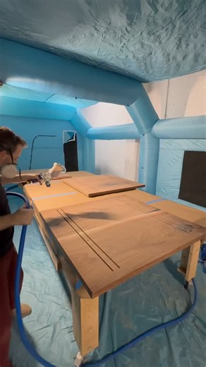 First spray in the new booth with my @fujisprayofficial mini mite 4! Spraying my favourite @osmocanada spray polyx 🔥🔥🔥🔥 | LuxEdge Furniture Inc.