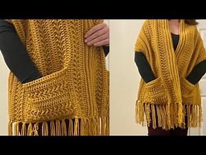 You Must see this Stitch it is so Beautiful Crochet Pocket Shawl in Mustard