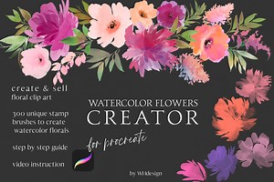 Watercolor Flowers Procreate Creator, a Brush Add-On by whiteheartdesign