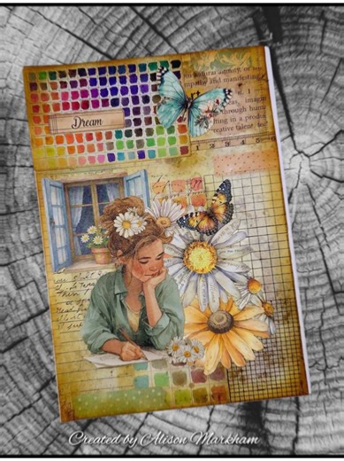 Good morning sharing an art journal page created using Stamperia's Daisy Art Junk Journal Book. #stamperiapaper #stamperiajunkjournal #stamperia #stamperiajunkjournalbooks
