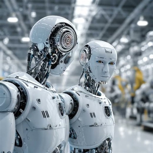 two robots looking in the modern factory