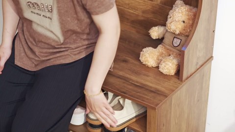 Hommpa Farmhouse Brown 23.6 in. W Hall Tree with LED Light Strip, Shoe Bench, 5 Hooks and Adjustable Shelves POA11223529