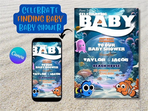 Baby Finding Nemo Baby Shower Invitation Template: Editable 5x7 (PDF Download) - Etsy