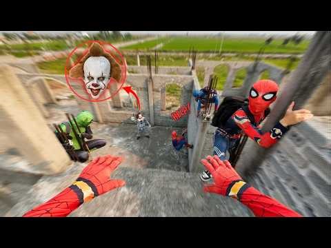 Team Spider-Man Rescues Friend From Kidnapper Pennywise in an Ancient Castle ( Action POV )