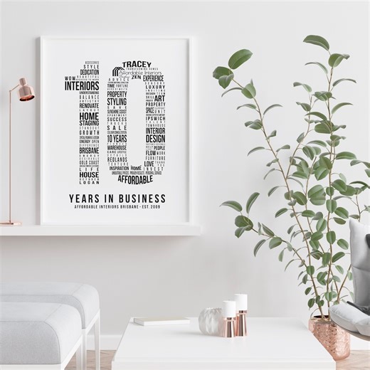 10 Year Anniversary Word Cloud Art - Personalized Business Gift - Etsy