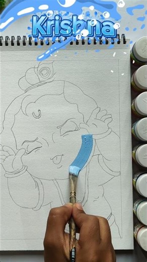 Easy Little Krishna Colouring Tutorial 🎨✨ Step by Step Cute Laddu Gopal Drawing for Beginners 💙🪔 #yt