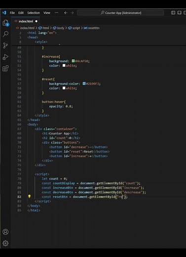 Beginner JavaScript Project: Counter App (Increase, Decrease, Reset) #coding #frontendcourse