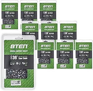 8TEN Full Chisel Skip Tooth Chainsaw Chain 36 Inch .050 3/8 114DL for Stihl MS 390 440 660 (10 Pack)