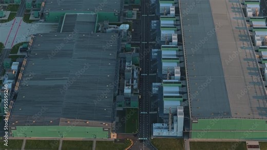 Hyperscale ai data center complex during golden hour sunrise