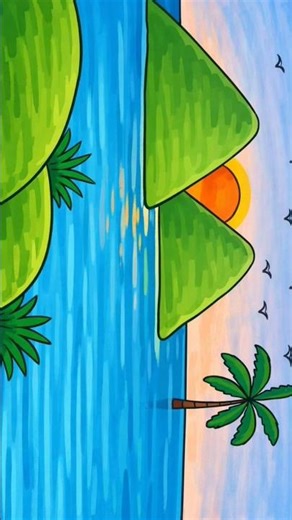 Mountain scenery drawing | river scenery drawing #viralvideo #drawingvideo #shortvideo