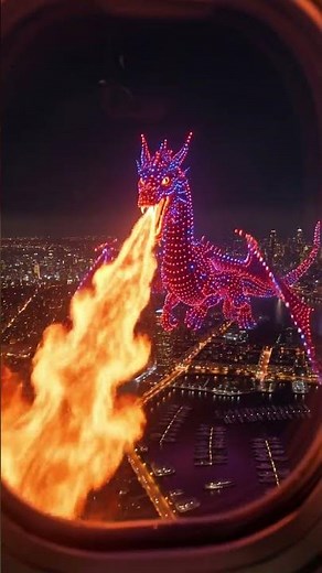 Epic Dragon Drone Show from an Airplane Window 🐉✈️ | AI Cinematic Fantasy in 4K