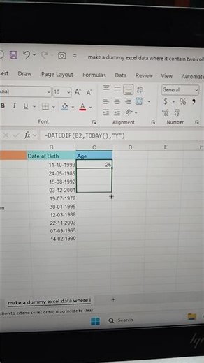 How to calculate age at Microsoft Excel using date of birth data? #msoffice #excel #tutorial