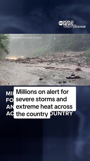 Millions on alert for severe weather with damaging wind and severe hail. #RobMarciano reports as severe heat has #Temperatures reaching into the triple digits. #WorldNewsTonight #WNT #DavidMuir #News #ABCNEWS #Weather #Heat #Storms #National