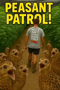 Karson walking ahead while we check the 9-week-olds, keeping birds from running under the four-wheeler. Simple job, but it makes a big difference when they’re all trying to zigzag under the tires. | Pete’s Pheasant Farm