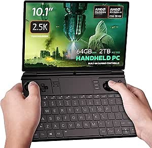 GPD Win MAX 2 2025 Handheld Gaming PC with AMD Ryzen AI 9 HX 370, Radeon 890M GPU, 64GB RAM, 2TB SSD with 4G Module, OcuLink, 10.1" IPS Display, Gaming Controls, Keyboard and touchpad