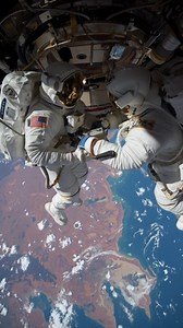 While conducting a spacewalk, astronauts witness Earth's magnificent terrain and the powerful sight of a volcanic eruption from orbit.(Ai generated) #AIArt #AIgenerated #SpaceArt #DigitalArt #Spacewalk #Volcano #EarthFromSpace #ISS | Astrovibe