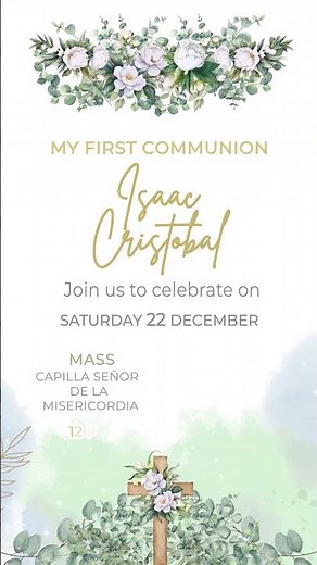 First Holy Communion Video Invitation Elegant Floral Design 🌿