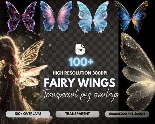 Fairy Wing Overlays: Glitter, Lace, Tulle PNG (digital Download) - Etsy