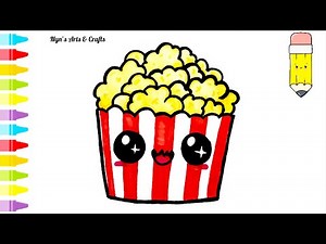 How to Draw Cute Popcorn Step by Step | Easy Kawaii Drawing for Kids