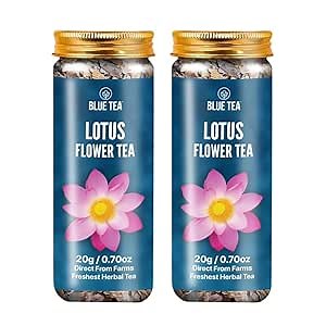 BLUE TEA - Pink Lotus Flower Tea - 1.40 Oz - 20 Cups | SUPER ANTIOXIDANT | Refreshing - Herbal Tea - Caffeine Free - Flower Based - Detox - Non Bitter - Non-GMO | Pet Jar Packaging