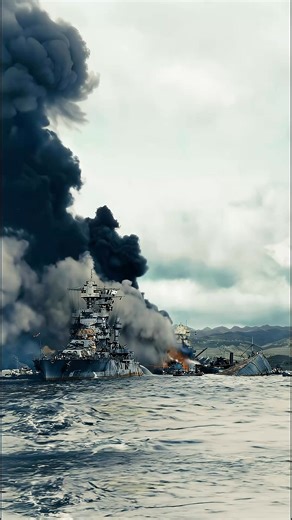 USS Maryland on fire at her moorings in Pearl Harbor as USS Oklahoma capsizes following the Japanese attack. December 7, 1941. #ww2 #military #ship #navy | I love Warships