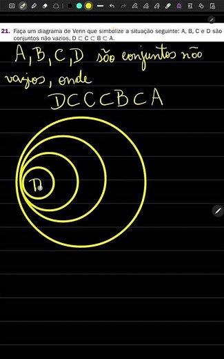 Diagrama de Venn com 4 conjuntos aninhados (D ⊂ C ⊂ B ⊂ A) - Questão 21 #maths #matematica