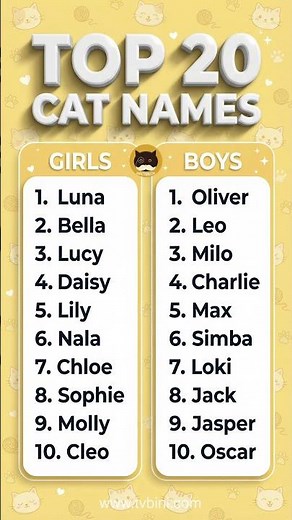 20 Popular Cat Names 2026! 🐾 Best Girl & Boy Names! Is YOUR Cat here? 🐈✨ #tvbini #cats #catshorts