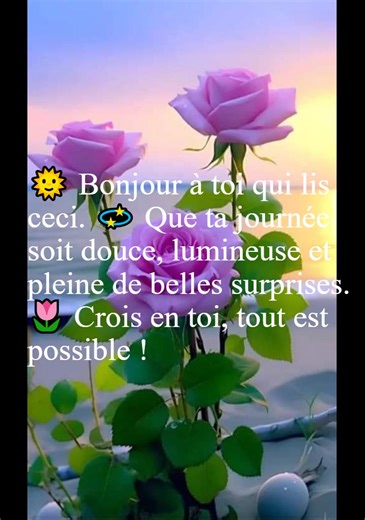 Bonjour à tous 🌸 Chaque matin est une nouvelle page à écrire, un nouveau sourire à offrir, un nouveau pas vers vos rêves 💫 Peu importe ce que la semaine vous réserve, avancez avec confiance, bonté et espoir 🌻 👉 Belle et excellente journée à chacun de vous ! 💖 | Adieu le passé,bonjour le présent, et vive l'avenir
