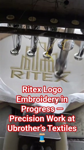 Ritex Logo Embroidery in Progress — Precision Work at Ubrother’s Textiles 🧵