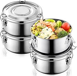 4 Pcs Stainless Steel Bento Box 54 oz Reusable 304 Stainless Steel Food Storage Containers with Lockable Clips to Leak Proof, Dishwasher Safe