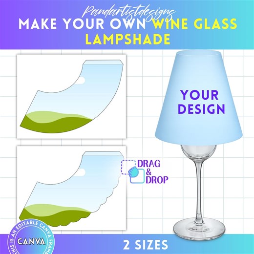 Wine Glass Lampshade Editable Template, Wine Glass Tea Light Lampshade, DIY Paper Lampshade, Scalloped, Printable Canva Frame, Wineglass - Etsy