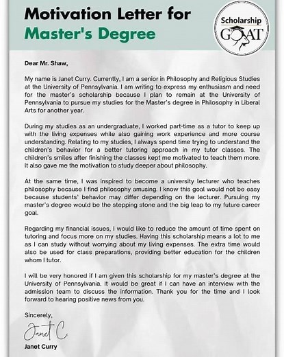 Example of a motivation letter for Master's Degree A sample or...