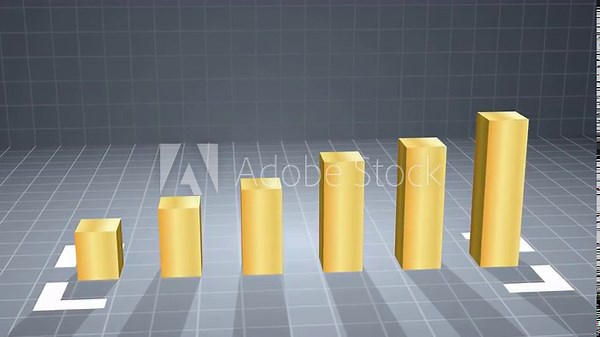 Golden 3d bar graph chart with up arrow, On the stock market,4k resolution.
