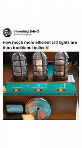 The energy efficiency of LED lights compared to traditional bulbs. It likely shows a device that compares the power consumption of different types of bulbs, visually highlighting how much more efficient LEDs are. This visual representation helps to understand the significant energy savings that can be achieved by switching to LED lighting. Let's appreciate the advancements in lighting technology and the benefits of energy-efficient solutions like LED bulbs. Liked the content? Follow @interesting