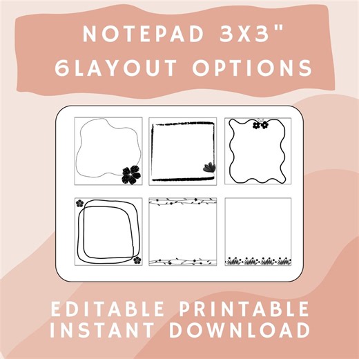 Black Flower Minimalist Notepad Editable Canva Template 3x3 Printable Notes Instant Download Floral Aesthetic Stationery - Etsy