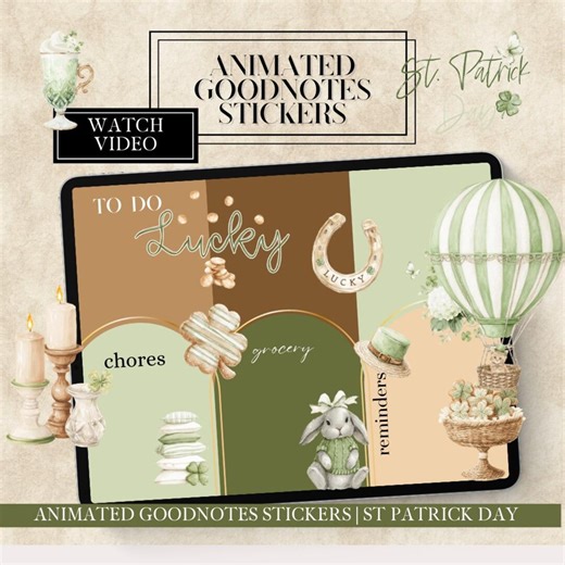 St Patricks Day Goodnotes Animated GIF Stickers, Goodnotes Gifs Sticker Pack, Lucky Clover Animation Digital Stickers, Motion Stickers - Etsy