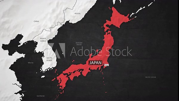 Japan Map - Fast Zooming from World Map. Animated Motion Graphics Shape Map of the Japan. 4K Resolution Stock Video for News, Vlogs etc.
