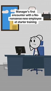 Manager's first encounter with a No-nonsense new employee at starter training #animation #animationmeme #work #worklife #manager #managersbelike #usa | Sleek Animations