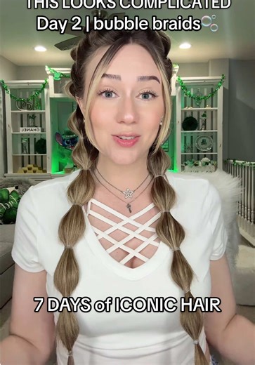 Day 2 | 7 Days of Iconic Hair 🌟 Bubble Braids #fyp #bubblebraids #hairtutorial #easyhairstyles #hairtok