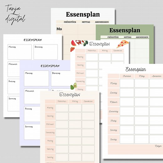 Essensplan Druckvorlage | Speiseplan | PDF 7 Seiten diversen Vorlagen | Wochenplan | Kochen | Rezepte | Planung und Organisation | Menüplan - Etsy.de