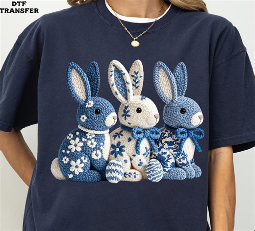 Faux Yarn Hook Easter Bunny DTF Transfer, Crochet Bunnies Ready to Press - Etsy