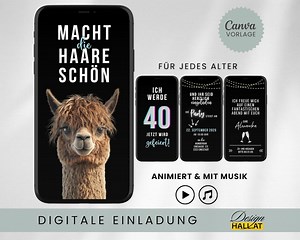 Lustige digitale Einladung zum Geburtstag, animierte Video eCard, Alpaka Karte, Whatsapp Einladung, Canva-Vorlage, Sofort-Download - Etsy.de