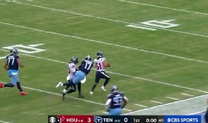 Titans QB Ryan Tannehill Gets Destroyed While Trying To Make Tackle After Interception
