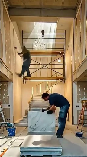 Luxury Double Height Lobby Transformation 😱| Marble Staircase&Grand Chandelier Reveal #shorts #viral