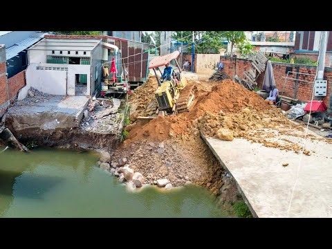 Wonderful Filling Land Task! Good Jobs of Bulldozer KOMAT'SU Pushing soil &Team 5ton Trucks Operated