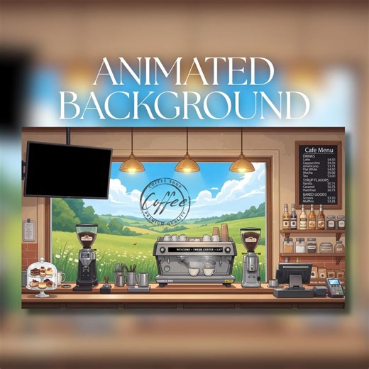 Animated Background | Cozy Coffee Shop Interior With Barista Counter & Espresso Machine | Window View | Vtuber Streaming Background | AVT19 - Etsy