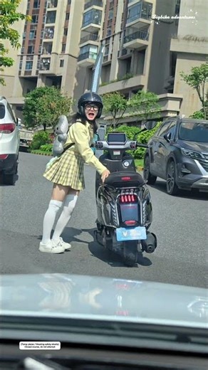 When a tiny potato gets road rage on a hill 🤣 #motogirl #scooterlife #riderlife
